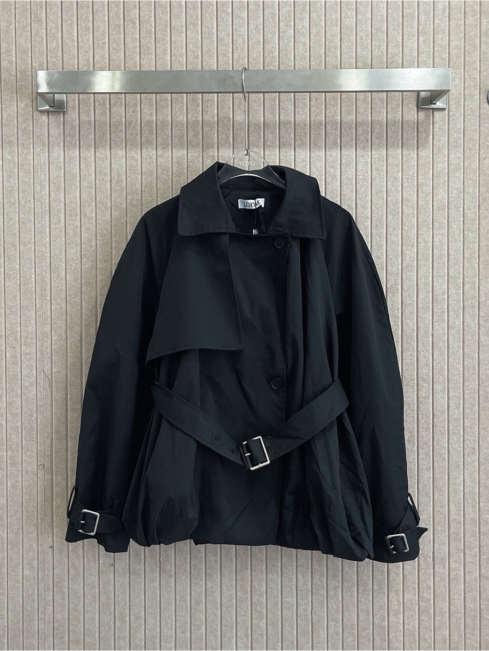 Loewe Black Cropped Trench Coat with Belted Waist